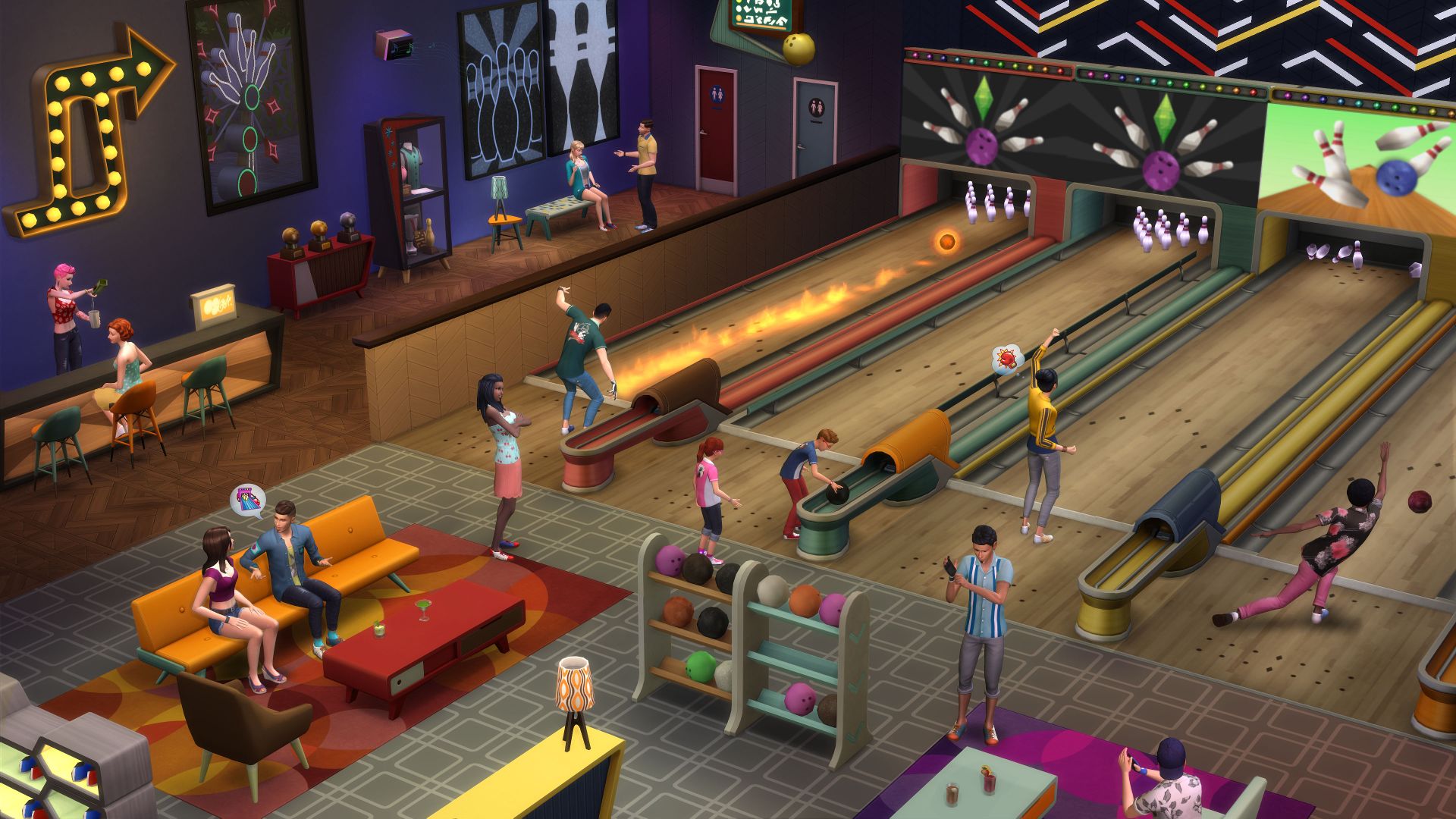 The Sims 4 Bowling Night Features